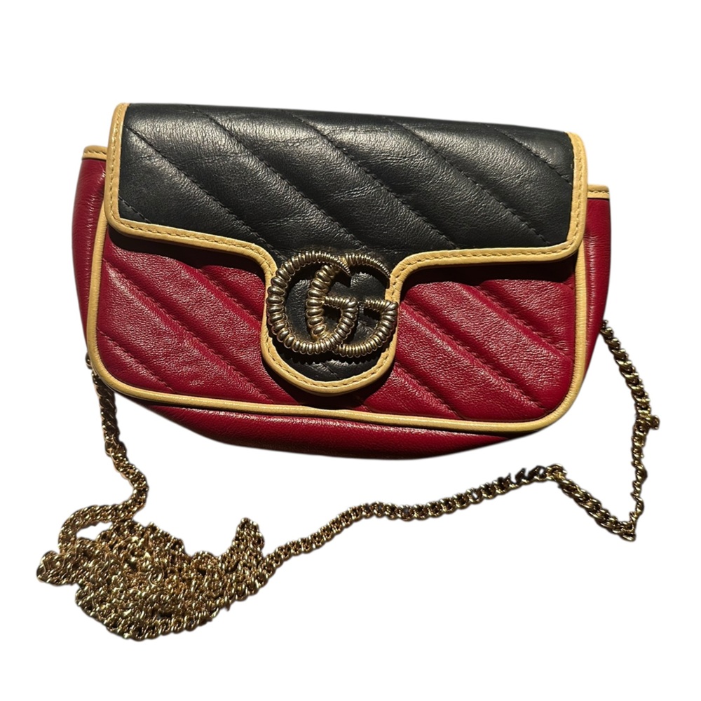 Gucci Azalea GG Marmont Diagonal Calfskin Matelasse Crossbody Mini Bag Red Blue - Picture 8 of 15